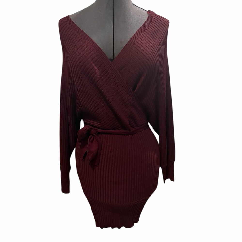 Burgundy Wrap Sweater Dress